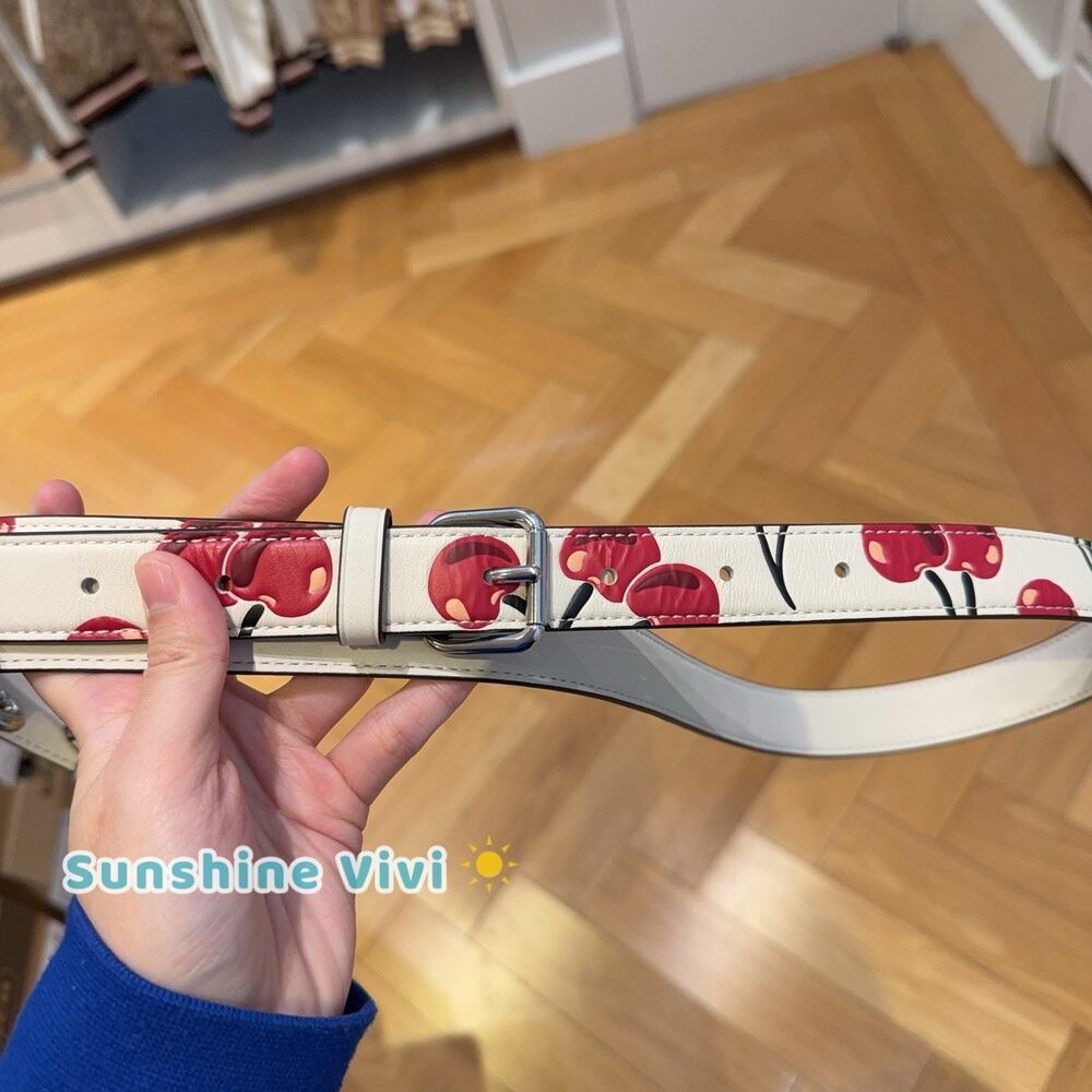 NWT COACH CZ020 Replacement Strap Cherry Print Smooth Leather Silver/Chalk Red